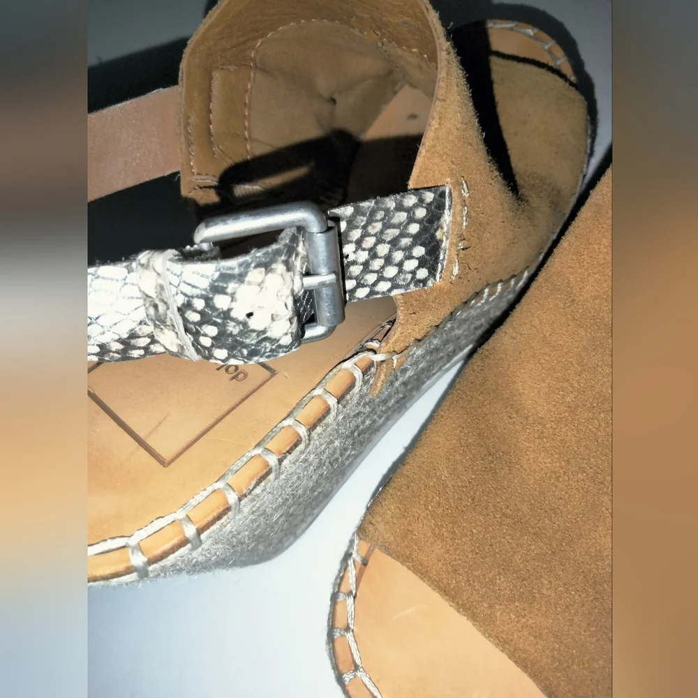 Dolce Vita (Size 8.5) Camel Brown Suede Animal Print Strap Espadrille Sandals